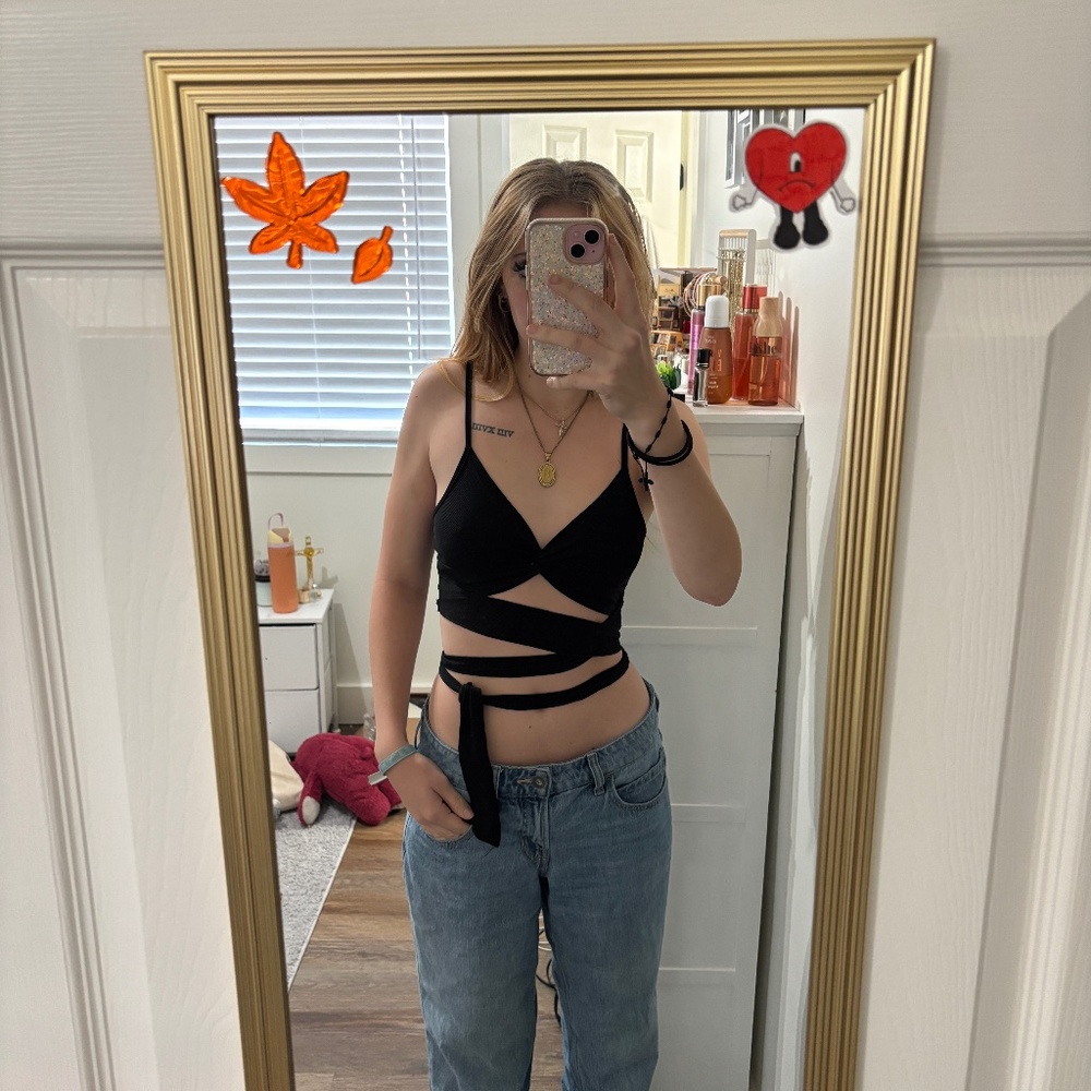 Black Wrap Shein Top